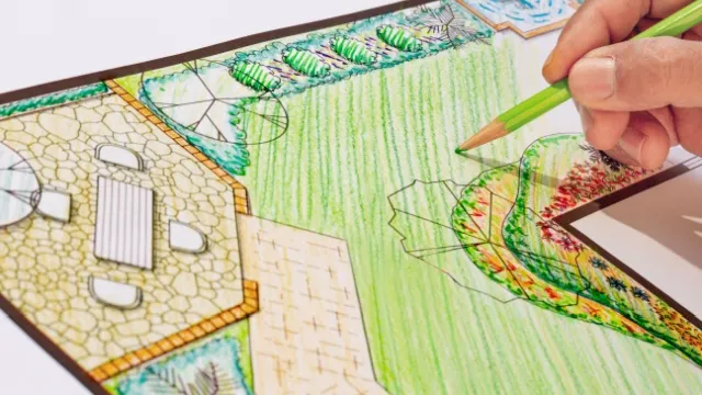 man sketching garden plan
