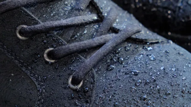 water drops on work shoes
