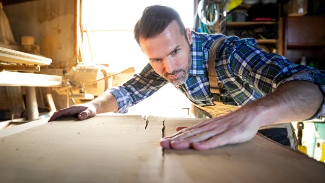 man checking smoothness of sanded wood