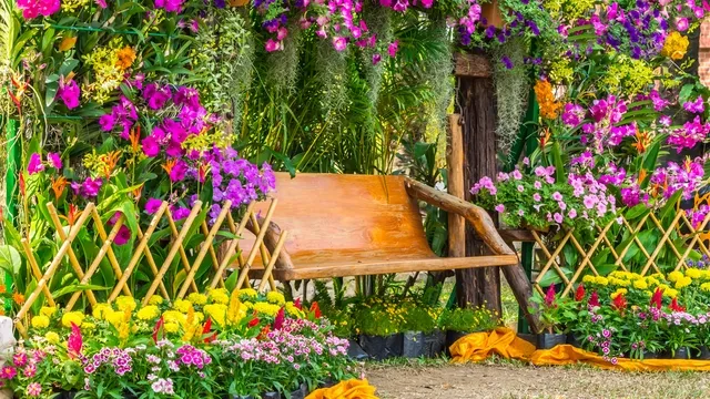 garden bench under the pergola