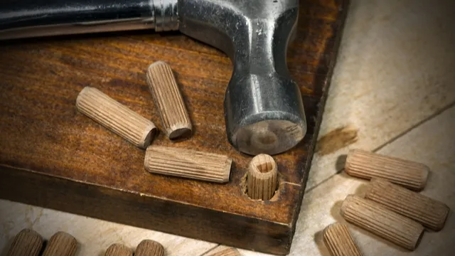 wooden dowels and hammer