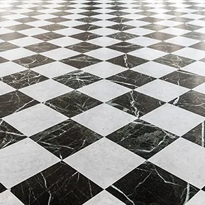 black and white checkered marble floor