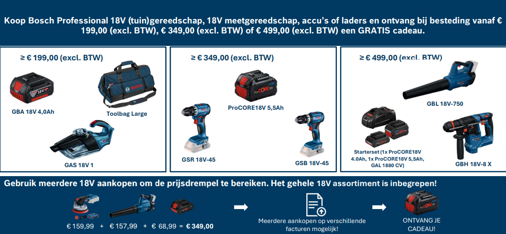Bosch PRODEALS 2026 - Koop Bosch Professional 18V gereedschap en ontvang een cadeau!